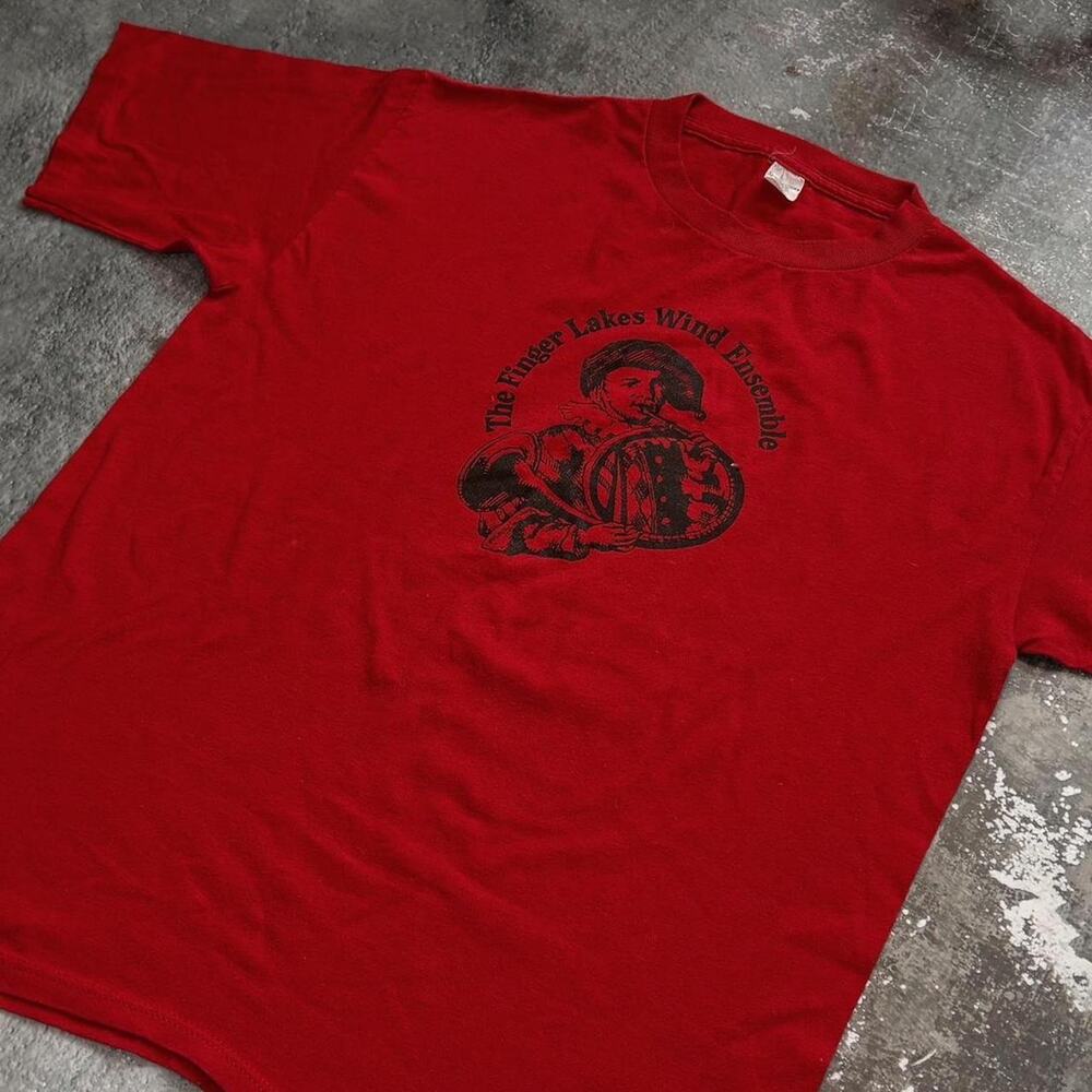 Vintage 80s Finger Lakes T Shirt! Finger Lake Wind Ensemble. Red & Black Size XL